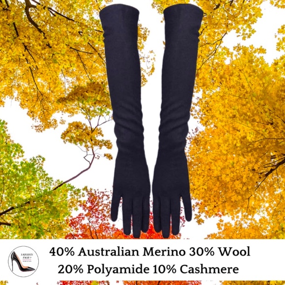 Cashmere & Wool Blend Gloves Accessories - Long Cashmere Merino Wool Gloves Classical Black Opera Driving Winter Warm Glove